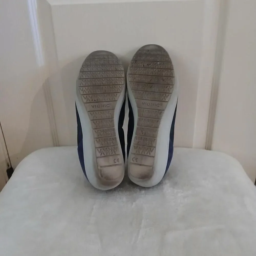 Vionic Jacey Navy Blue Leather Comfort Slip On Wedge Ballet Shoes 9 Basic